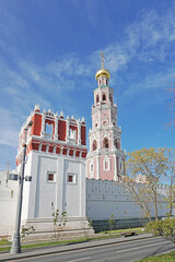 Medieval walls and bell tower of Novodevichy Convent in the center of Moscow, Russia