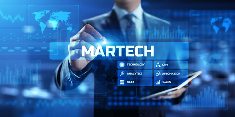 MARTECH, Marketing technology business concept on virtual screen dashboard.