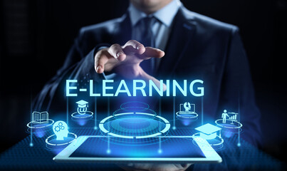 E-learning Internet education skills self development concept on screen.