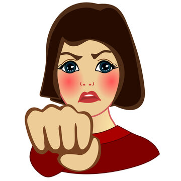 emoji with angry aggressive cat woman who shows her fist as a warning, mad female person preparing to punch someone in the face, simple hand drawn emoticon, simplistic colorful picture
