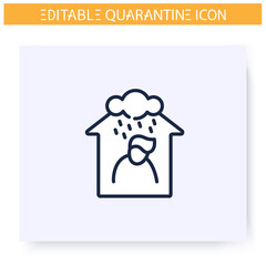 Quarantine depression line icon. Man feel loneliness at quarantine. Social isolation and covid19 virus spread prevention. Stay home concept. Isolated vector illustration. Editable stroke 
