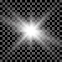 White beautiful light explodes with a transparent explosion. Vector, bright illustration for perfect effect with sparkles. Bright Star. Transparent shine of the gloss gradient, bright flash.