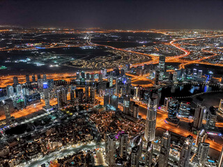 Fototapeta premium Ciudad Dubái noche desde Burj Khalifa