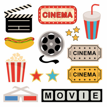 Set of cinema icons on a white background.