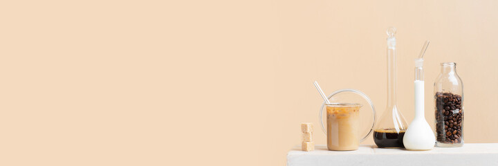 Alternative methods of brewing coffee, laboratory for making coffee drinks, copy space banner