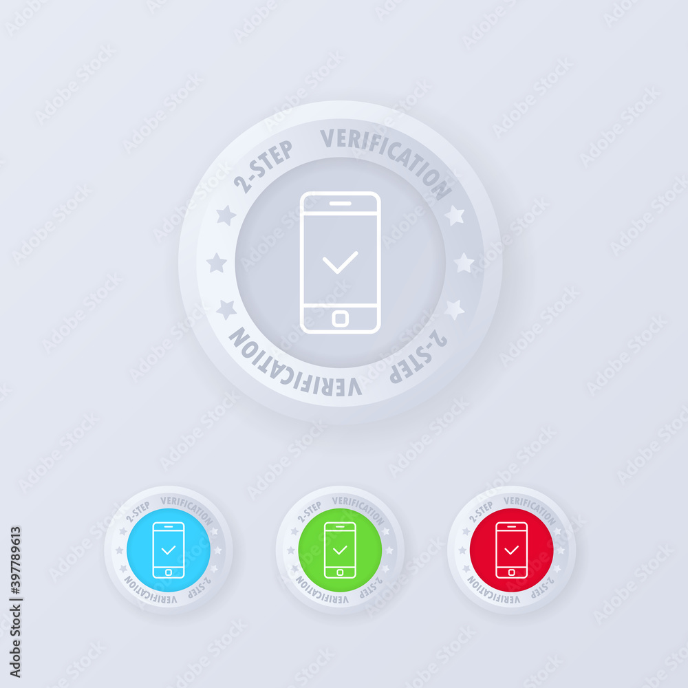 Poster two step authentication button in 3d style. two step authentication icon set. vector illustration
