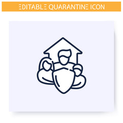 Family protection line icon.Quarantine. Family staying home.Social isolation and covid19 virus spread prevention.Global pandemic fight. Stay home concept.Isolated vector illustration. Editable stroke 