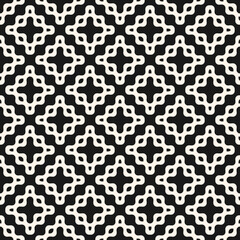 Vector abstract seamless pattern with curved shapes in regular grid. Stylish monochrome geometric background texture. Modern black and white ornament. Simple repeat design for decor, print, cover