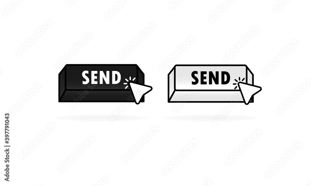 Poster send button icon set with cursor, pointer. vector illustration. business web site button with send s