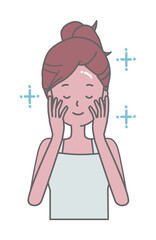 両手で顔に触れ、スキンケアをしている女性のイラスト