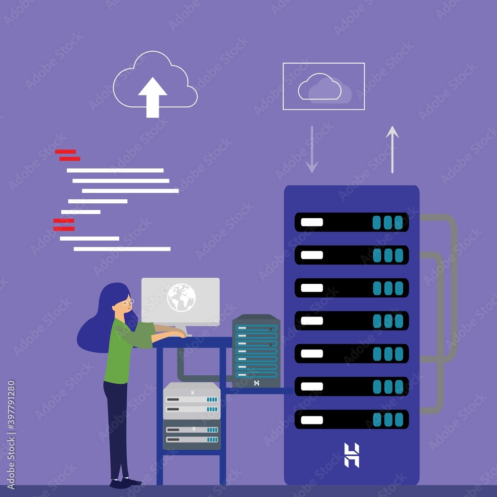 Poster flat illustration design concept technology cloud storage connection with business technology wen ho