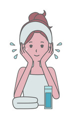 保湿ケアをする女性のイラスト