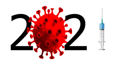 Happy New Year 2021. 2021 with a covid icon. Coronavirus in 2021. Syringa icon. Covid Christmas. Illustration.