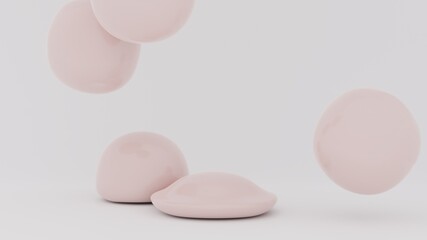 Color balls bounce on white background. 3d render of elastic shapes falling.
