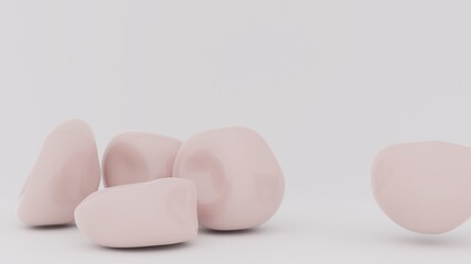 Color balls bounce on white background. 3d render of elastic shapes falling.