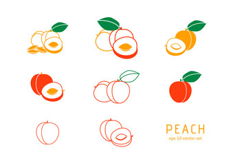 Peach vector icons set.