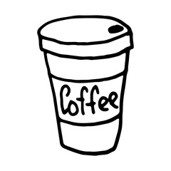 Doodle coffee illustration. Simple outline drawing. Morning drink for breakfast. Hand drawn design element