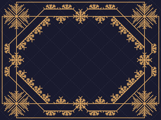 Christmas frame in art deco style with snowflakes. Line art vintage linear border. Design a template for invitations, leaflets and greeting cards. The style of the 1920s - 1930s. Vector illustration