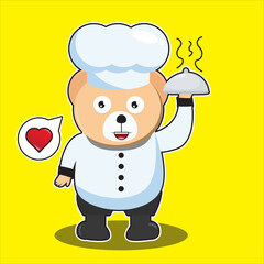 Bear Chef with cooking hat in flat design