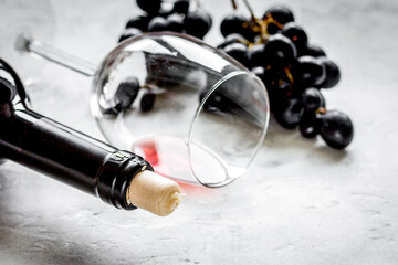 Wine set with bottle and grape on white background