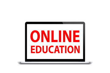 Online education concept in laptop screen on white background