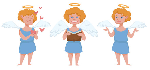 Boy angel character with halo and hearts vector