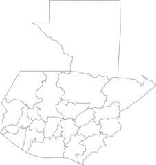 White vector map of Guatemala with black borders of it's departments