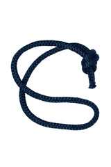 Rope isolated. Closeup of blue rope with knot, isolated on a white background. Navy, marine and angler node.