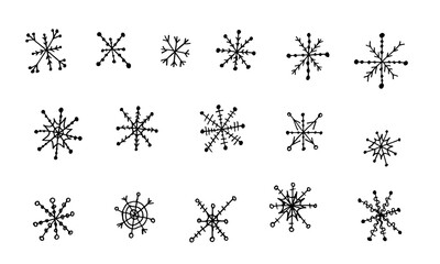 Snowflake simple doodle illusatration. Hand drawn snow element isolated on white background. Winter season, Christmas celebration