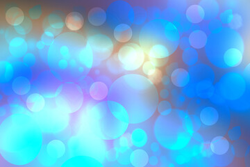 Abstract gradient blue turquoise pink shiny blurred background texture with circular bokeh lights. Beautiful backdrop. Space for design.