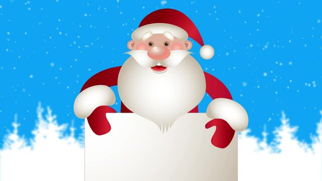 Christmas animated greeting card with cartoon Santa Claus on the snowfall. Lip sync for xmas song Jingle bell. 4K