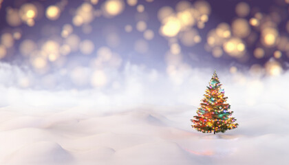 The Snow Globe with Christmas tree decorated with christmas lights inside it. 3d illustration