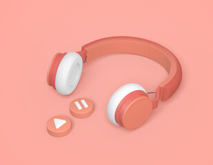 orange wireless headphones 3d rendering