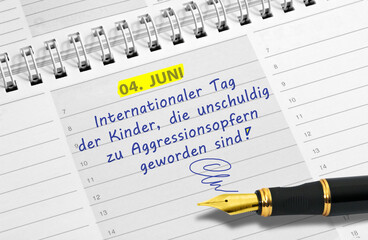 04. Juni,Internationaler Tag der Kinder, die unschuldig zu Aggressionsopfern geworden sind
