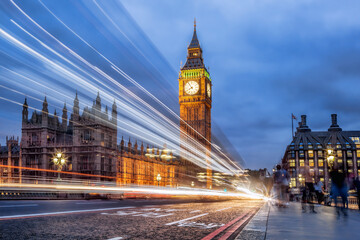 Obraz na płótnie Canvas Big Ben with bridge in the evening, London, England, United Kingdom