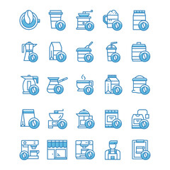 Set of Coffee icons with blue style.