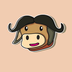 buffalo face cute cartoon illustrations, suitable for use as children's illustrations, design elements, logos, icons, stickers and more