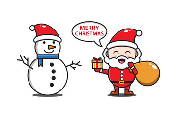 Santa Claus and Snowman on the snow illustration