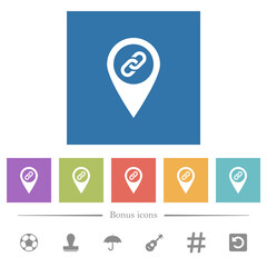 GPS map location attachment flat white icons in square backgrounds