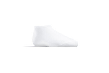 Blank white low cut socks mockup stand, half-turned view