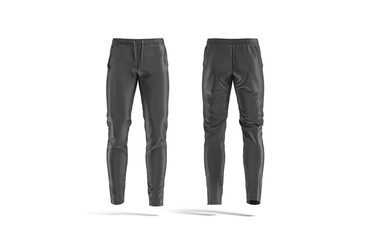 Blank black sport pants mock up, front and back view