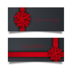 Fototapeta na wymiar Set of luxury black card with red gift bow with ribbon.