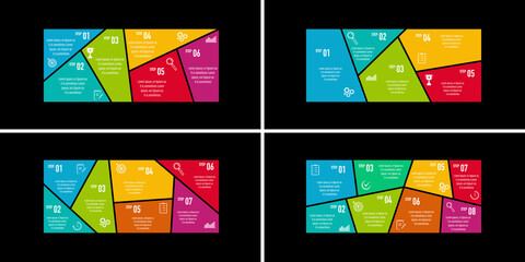 Collection of infographic vector for presentations, advertising, layouts, annual reports. 5 options, steps, parts, performance review.