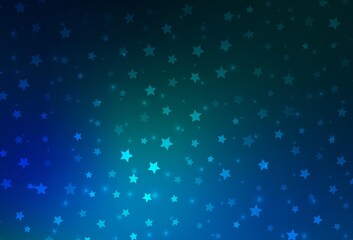 Dark Blue, Green vector template with ice snowflakes, stars.