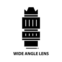 wide angle lens icon, black vector sign with editable strokes, concept illustration