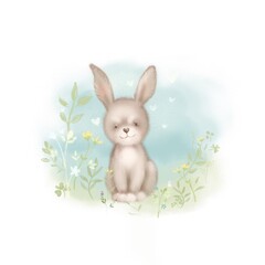 Watercolor cute easter bunny. hand drawn rabbit illustration 