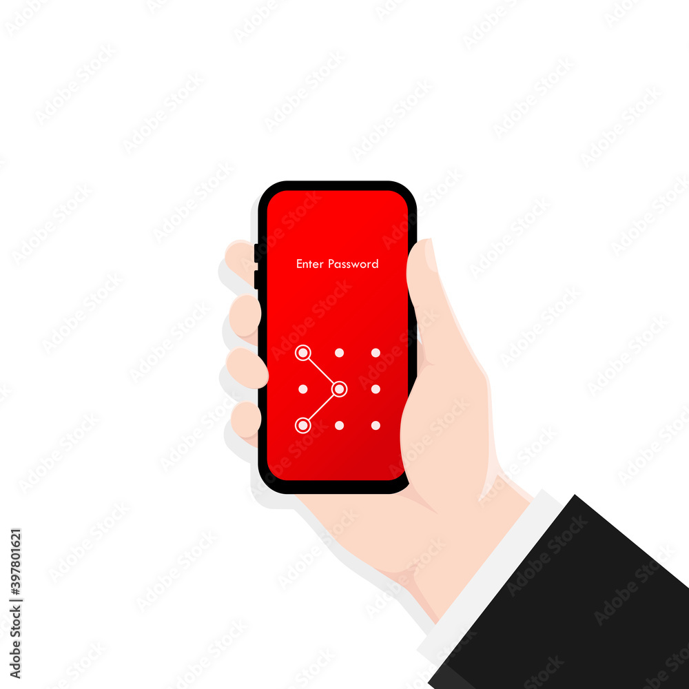 Poster phone lock screen. hand holding smartphone screen lock passcode interface. screen lock authenticatio