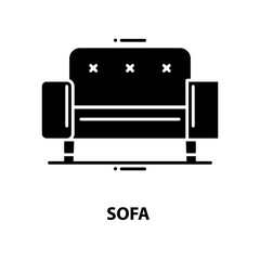 sofa icon, black vector sign with editable strokes, concept illustration