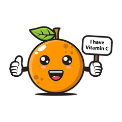 cute orange mascot holding a sign saying I have vitamin C