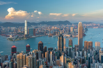 Skyline of Victoria harbor of Hong Kong city